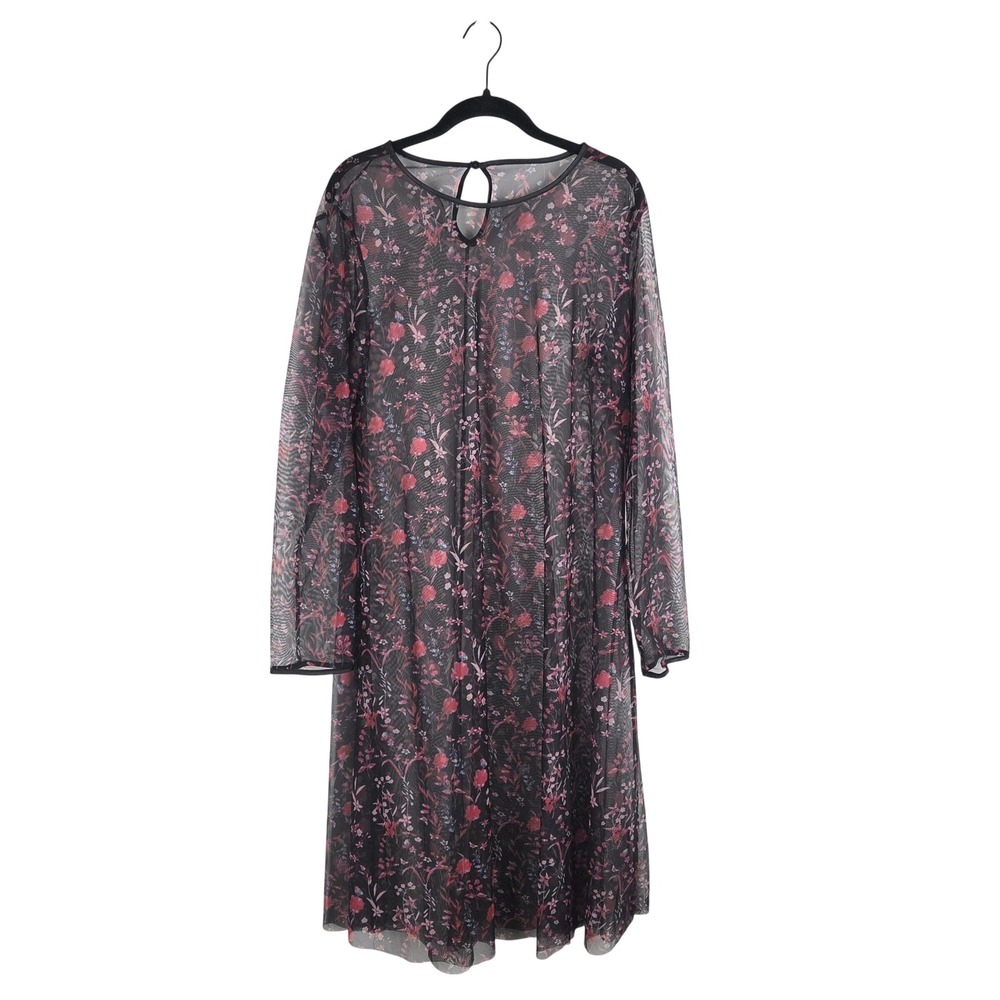 Womens 2XL Black Floral Mesh Long Sleeve Sheer Midi Dress Overlay Whimsigoth